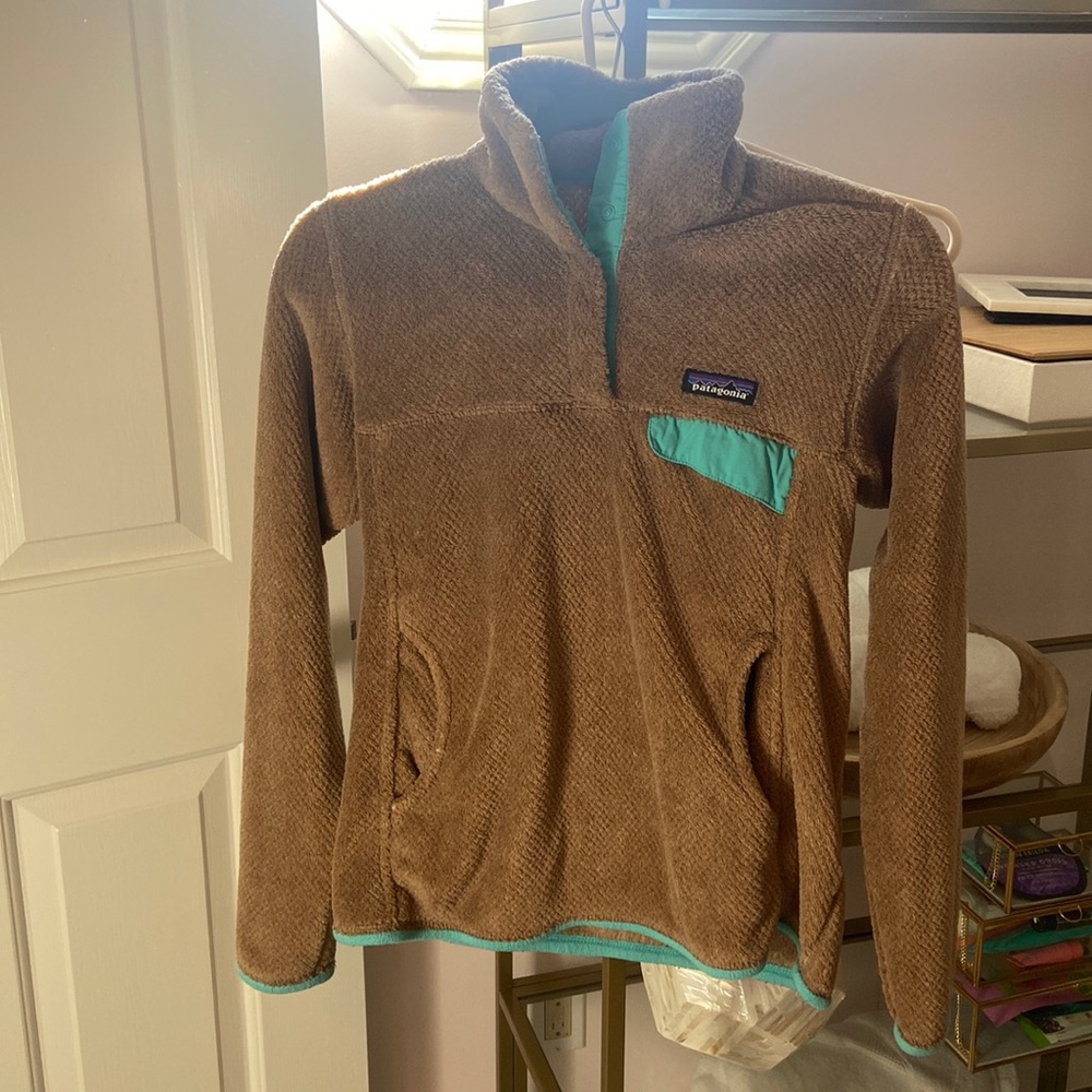Tan furry Patagonia pull over